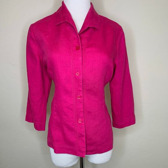 JM Collection Linen Pink Short Sleeve Blouse Sz 10 Petite - Picture 1 of 8